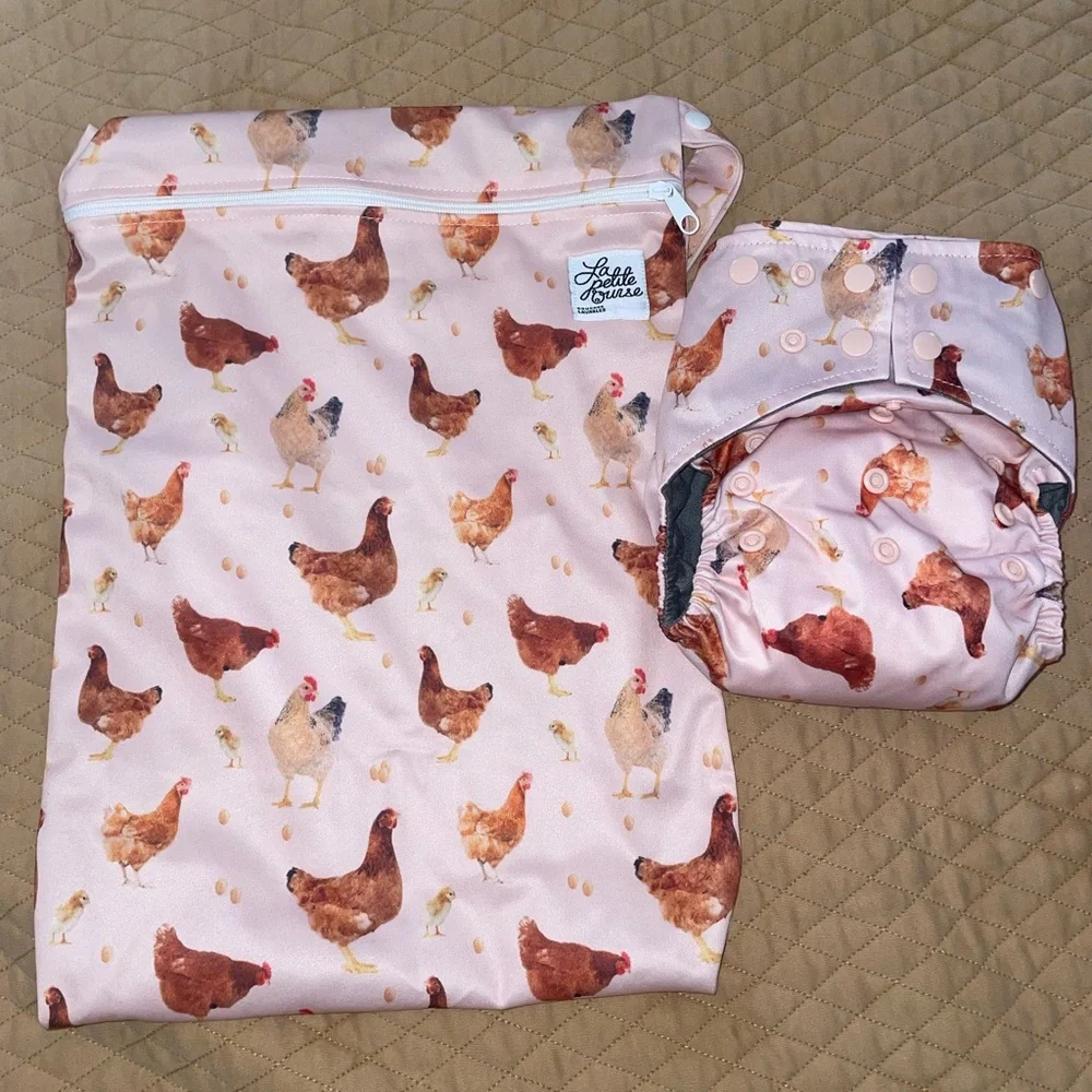 Chicken Diaper Cover with Snap Closures WITH bag